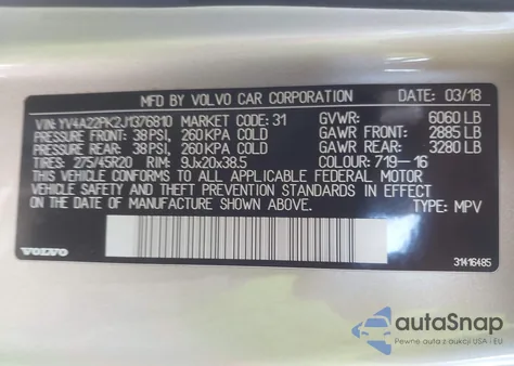 2018 Volvo Xc90 T6 Momentum from USA, damaged, VIN YV4A22PK2J1376810